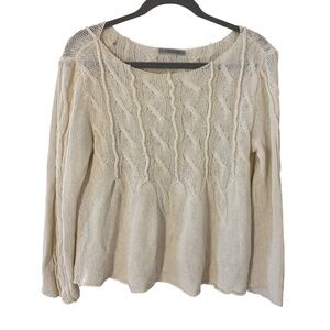 Sarah Pacini Cream Open Knit Sweater Medium Loose Cable Knit Lightweight STAINED
